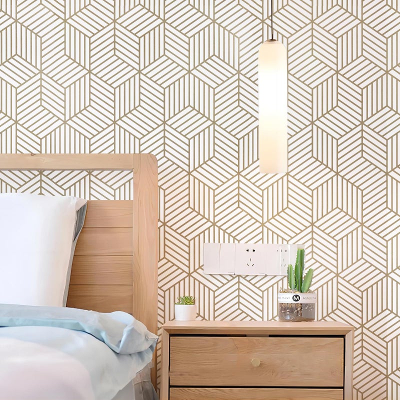 WENMER 17.71" x 118" Geometric Hexagon Wallpaper Peel and Stick Wallpaper Removable Self Adhesive Wall Paper Vinyl Film Shelf Paper & Drawer Liner Roll for Home Use - Image 3